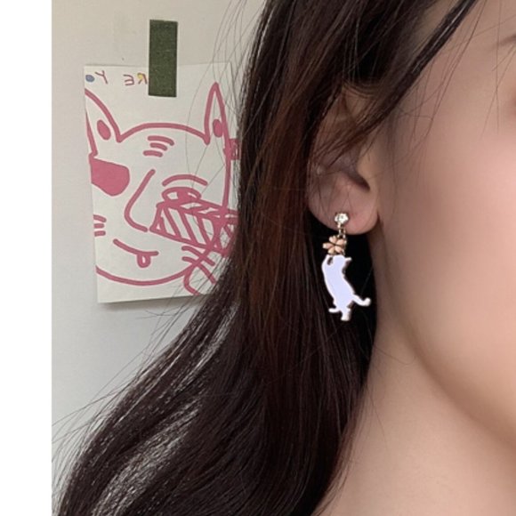 💙Kitty Cat Sakura Flower Drop Earrings - Picture 8 of 10